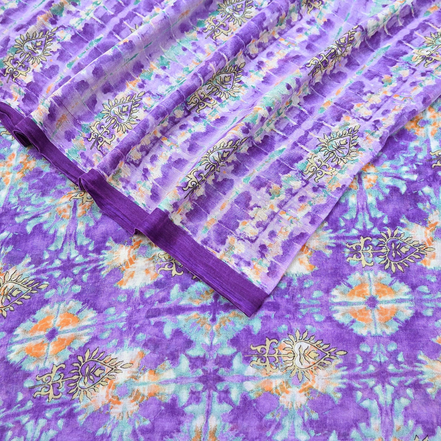 Indian Vintage Sari Purple & Green Pure Cotton Printed Saree 5Yd Craft Fabric Sewing Sarong Wrap Boho Floral Quilting crafting dressmaking