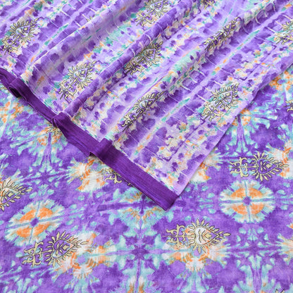 Indian Vintage Sari Purple & Green Pure Cotton Printed Saree 5Yd Craft Fabric Sewing Sarong Wrap Boho Floral Quilting crafting dressmaking