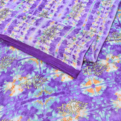 Indian Vintage Sari Purple & Green Pure Cotton Printed Saree 5Yd Craft Fabric Sewing Sarong Wrap Boho Floral Quilting crafting dressmaking