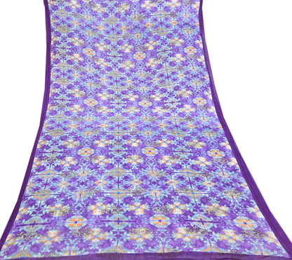 Indian Vintage Sari Purple & Green Pure Cotton Printed Saree 5Yd Craft Fabric Sewing Sarong Wrap Boho Floral Quilting crafting dressmaking
