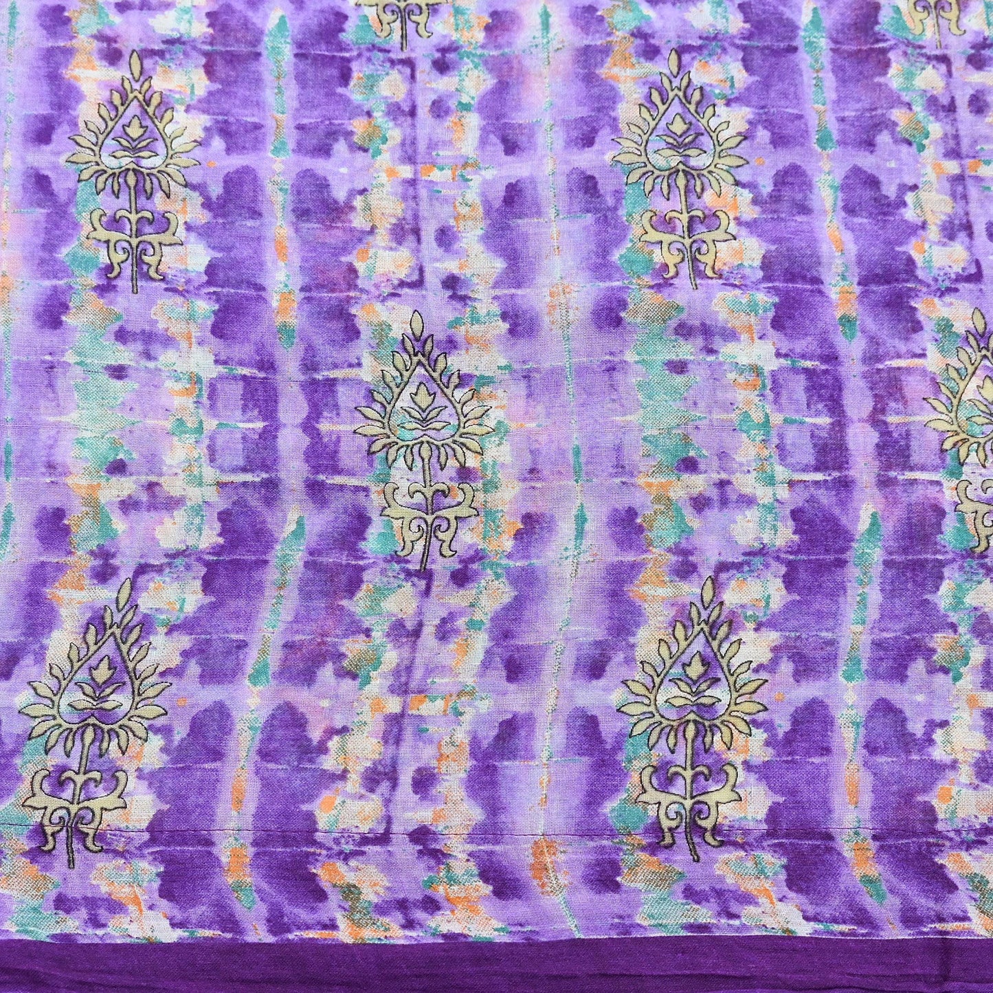 Indian Vintage Sari Purple & Green Pure Cotton Printed Saree 5Yd Craft Fabric Sewing Sarong Wrap Boho Floral Quilting crafting dressmaking