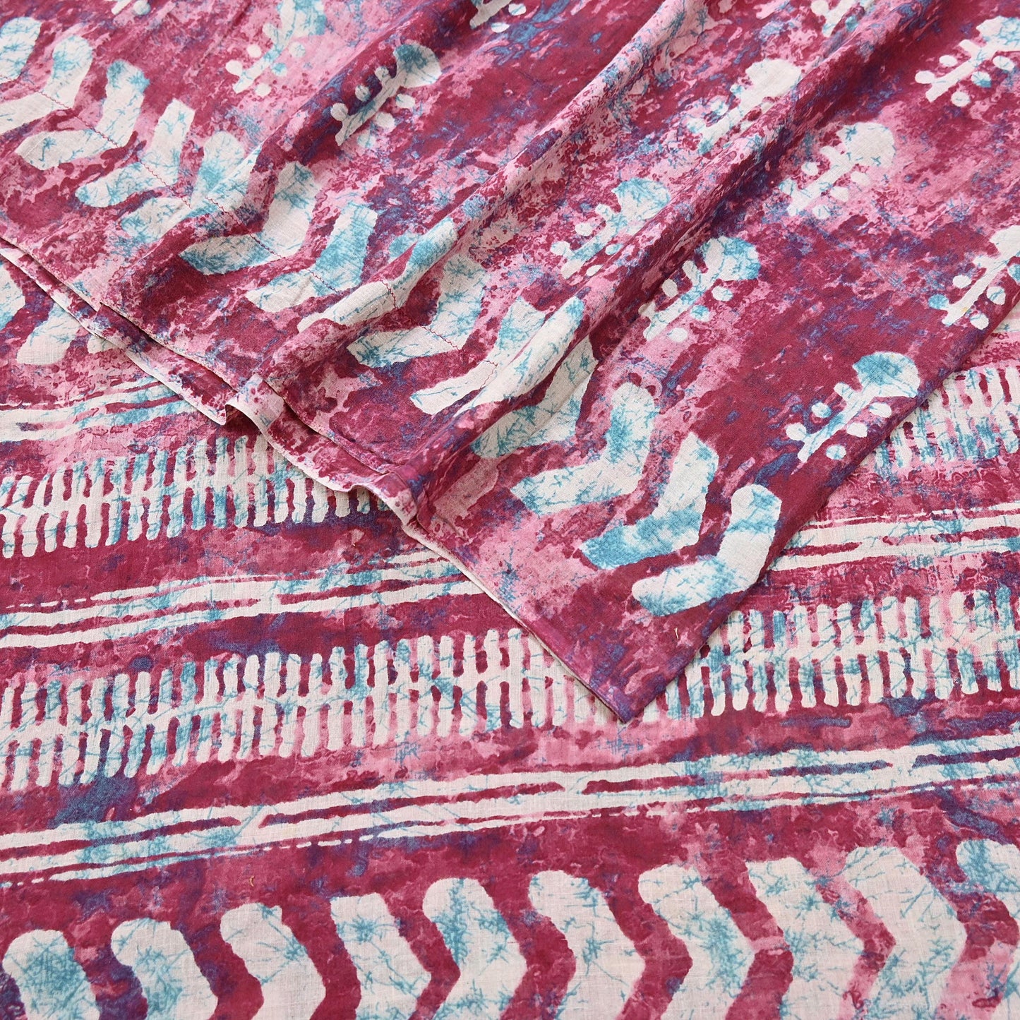 Indian Vintage Sari Green& Ivory Batik Printed Saree 100% Pure Cotton 5Yd Craft Fabric Soft Sewing Sarong Wrap Boho Quilting Dress Making