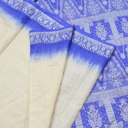 Indian Vintage Ivory & Blue Saree 100% Pure Silk Woven Printed Sari 5yd Craft Fabric Sewing Soft Dress Designing for Crafting Quilting