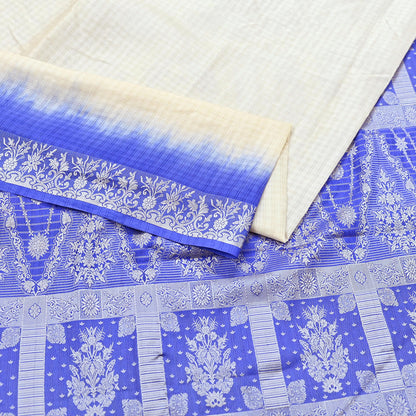 Indian Vintage Ivory & Blue Saree 100% Pure Silk Woven Printed Sari 5yd Craft Fabric Sewing Soft Dress Designing for Crafting Quilting