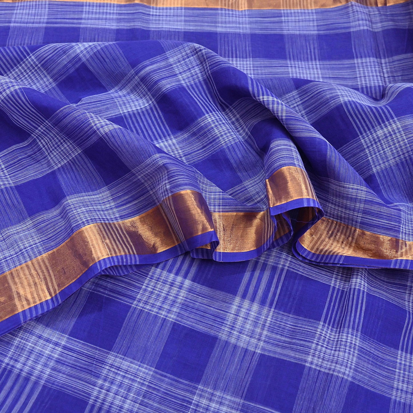 Indian Vintage Sari Blue Pure Cotton Hand Woven Sarees 6yd Craft Fabric Ethnic Soft Sewing Zari Dress making Quitting Crafting Upcycle