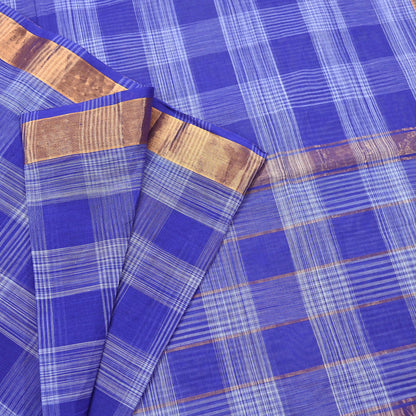 Indian Vintage Sari Blue Pure Cotton Hand Woven Sarees 6yd Craft Fabric Ethnic Soft Sewing Zari Dress making Quitting Crafting Upcycle
