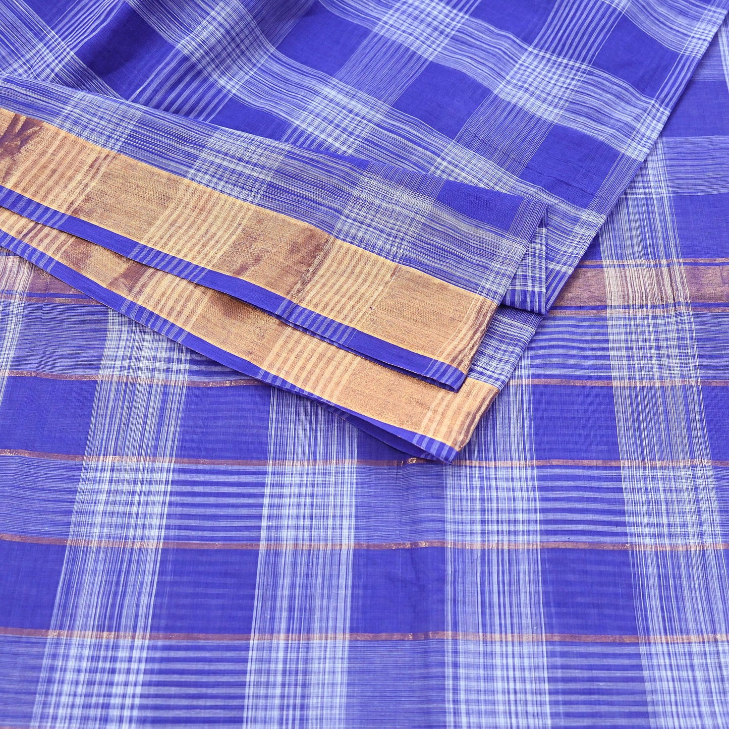 Indian Vintage Sari Blue Pure Cotton Hand Woven Sarees 6yd Craft Fabric Ethnic Soft Sewing Zari Dress making Quitting Crafting Upcycle