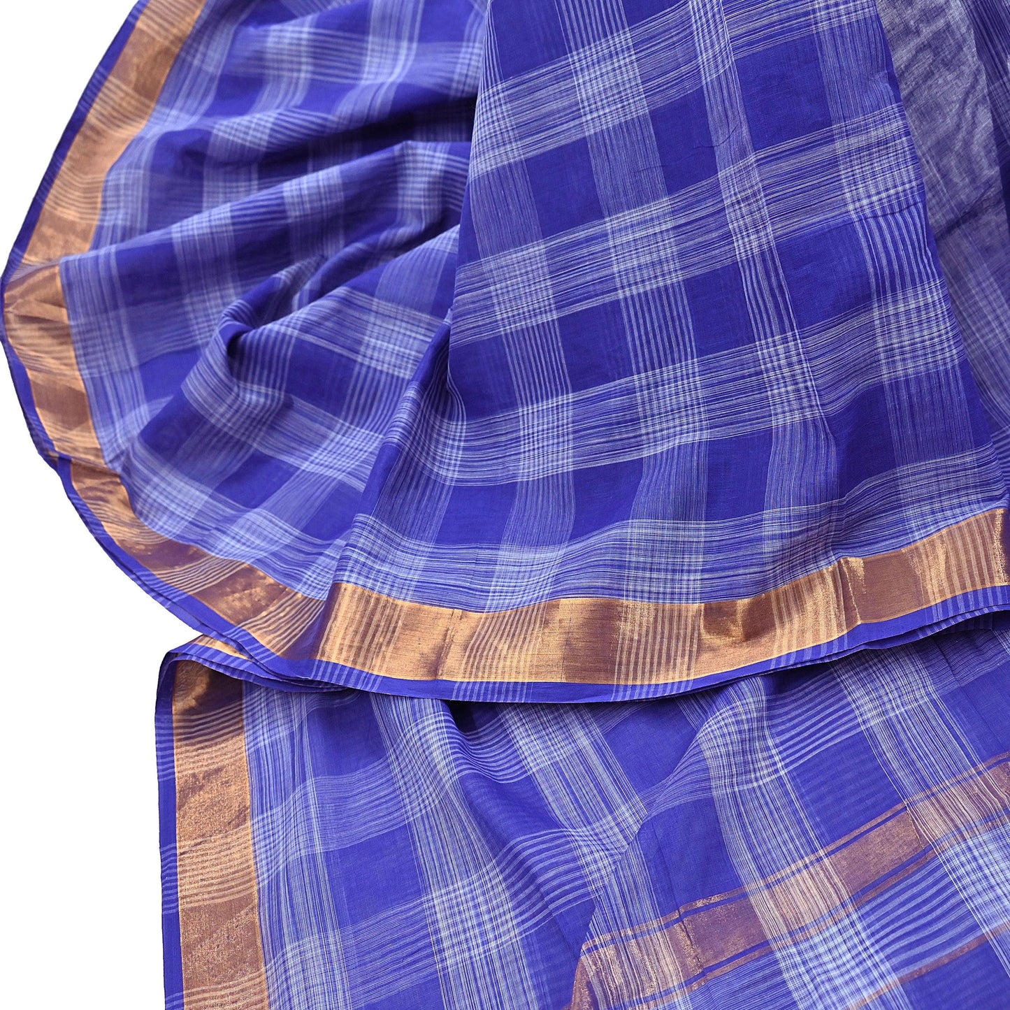 Indian Vintage Sari Blue Pure Cotton Hand Woven Sarees 6yd Craft Fabric Ethnic Soft Sewing Zari Dress making Quitting Crafting Upcycle