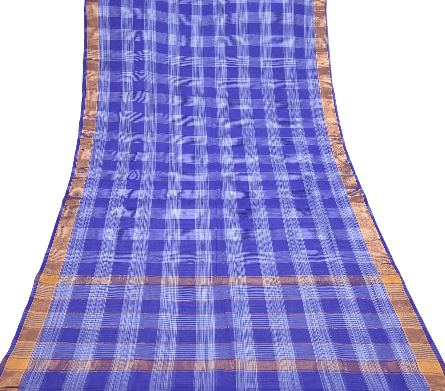 Indian Vintage Sari Blue Pure Cotton Hand Woven Sarees 6yd Craft Fabric Ethnic Soft Sewing Zari Dress making Quitting Crafting Upcycle