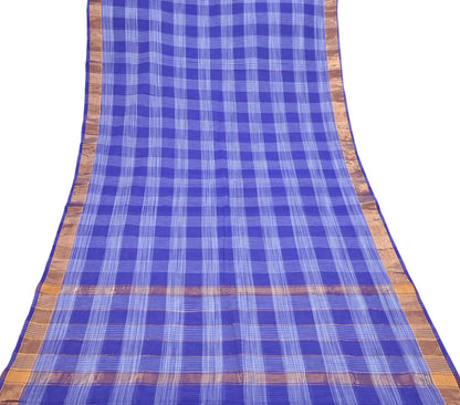 Indian Vintage Sari Blue Pure Cotton Hand Woven Sarees 6yd Craft Fabric Ethnic Soft Sewing Zari Dress making Quitting Crafting Upcycle