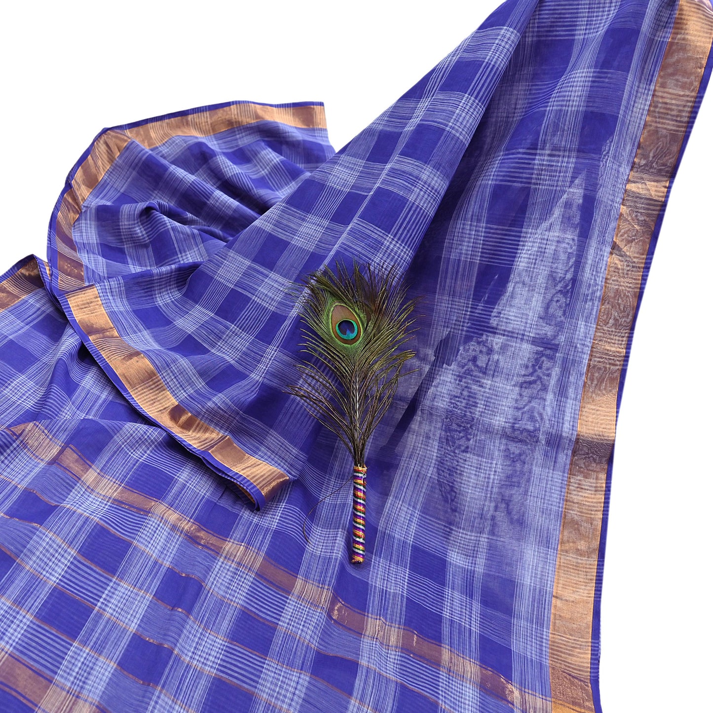 Indian Vintage Sari Blue Pure Cotton Hand Woven Sarees 6yd Craft Fabric Ethnic Soft Sewing Zari Dress making Quitting Crafting Upcycle