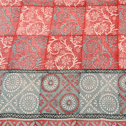 Indian Vintage Sari Ivory & Red Pure Crepe Silk Printed Saree 5yard Sewing Soft Craft Fabric Wrap