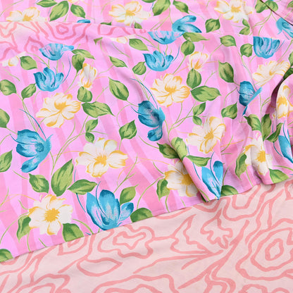 Indian Vintage Sari Pink Pure Crepe Silk Printed Saree 5yard Sewing Quilting Floral Soft Craft Fabric Wrap