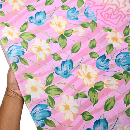 Indian Vintage Sari Pink Pure Crepe Silk Printed Saree 5yard Sewing Quilting Floral Soft Craft Fabric Wrap