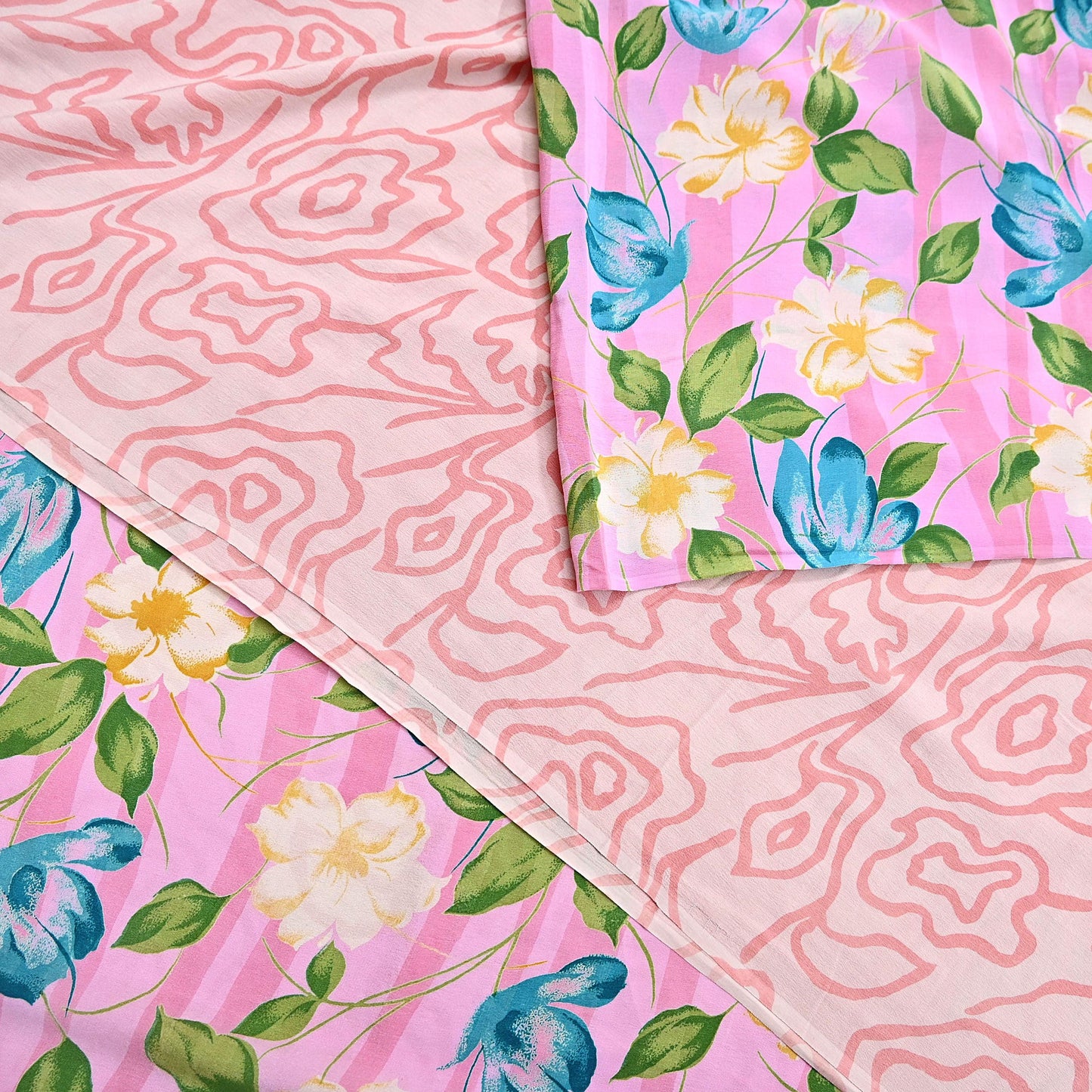 Indian Vintage Sari Pink Pure Crepe Silk Printed Saree 5yard Sewing Quilting Floral Soft Craft Fabric Wrap