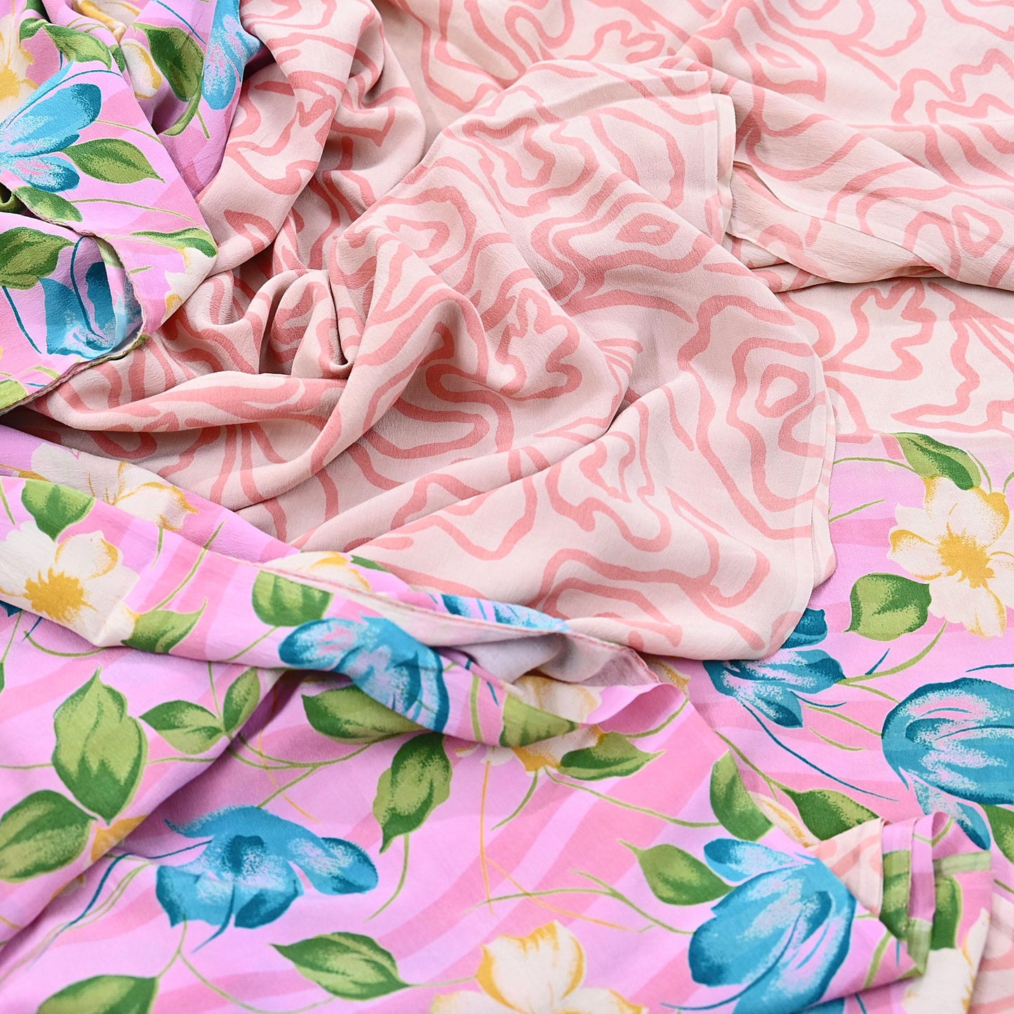 Indian Vintage Sari Pink Pure Crepe Silk Printed Saree 5yard Sewing Quilting Floral Soft Craft Fabric Wrap