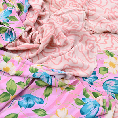 Indian Vintage Sari Pink Pure Crepe Silk Printed Saree 5yard Sewing Quilting Floral Soft Craft Fabric Wrap