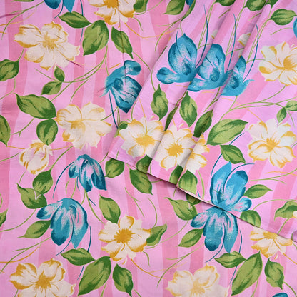 Indian Vintage Sari Pink Pure Crepe Silk Printed Saree 5yard Sewing Quilting Floral Soft Craft Fabric Wrap