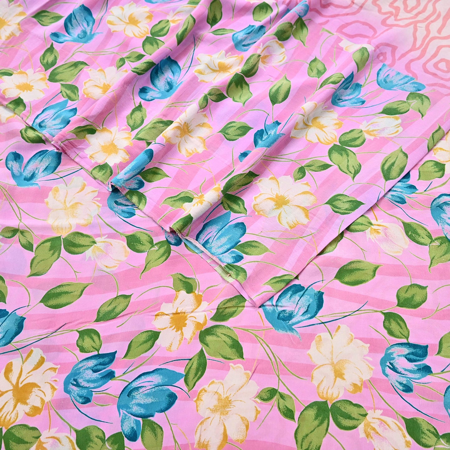 Indian Vintage Sari Pink Pure Crepe Silk Printed Saree 5yard Sewing Quilting Floral Soft Craft Fabric Wrap