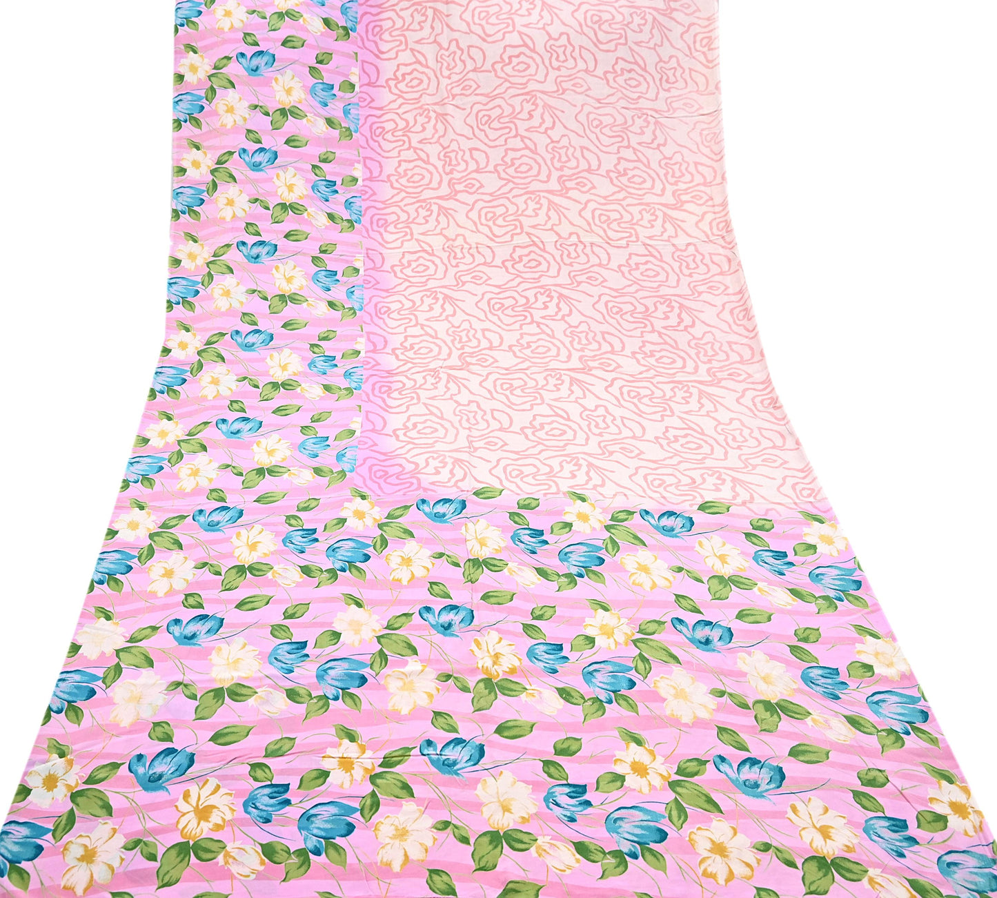 Indian Vintage Sari Pink Pure Crepe Silk Printed Saree 5yard Sewing Quilting Floral Soft Craft Fabric Wrap