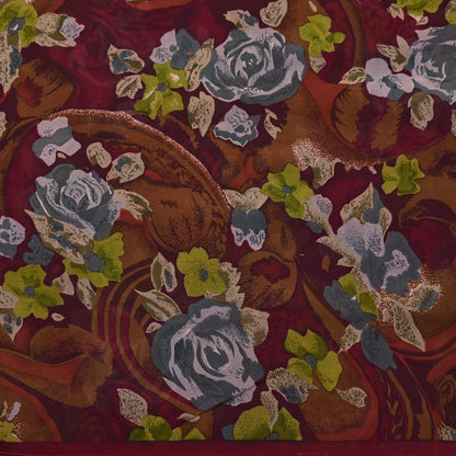 Indian Vintage Sari Maroon Pure Georgette Silk Printed Sarees 5Yd Craft Fabric Sewing Soft Light Dress Making/ Designing Quilting Crafting