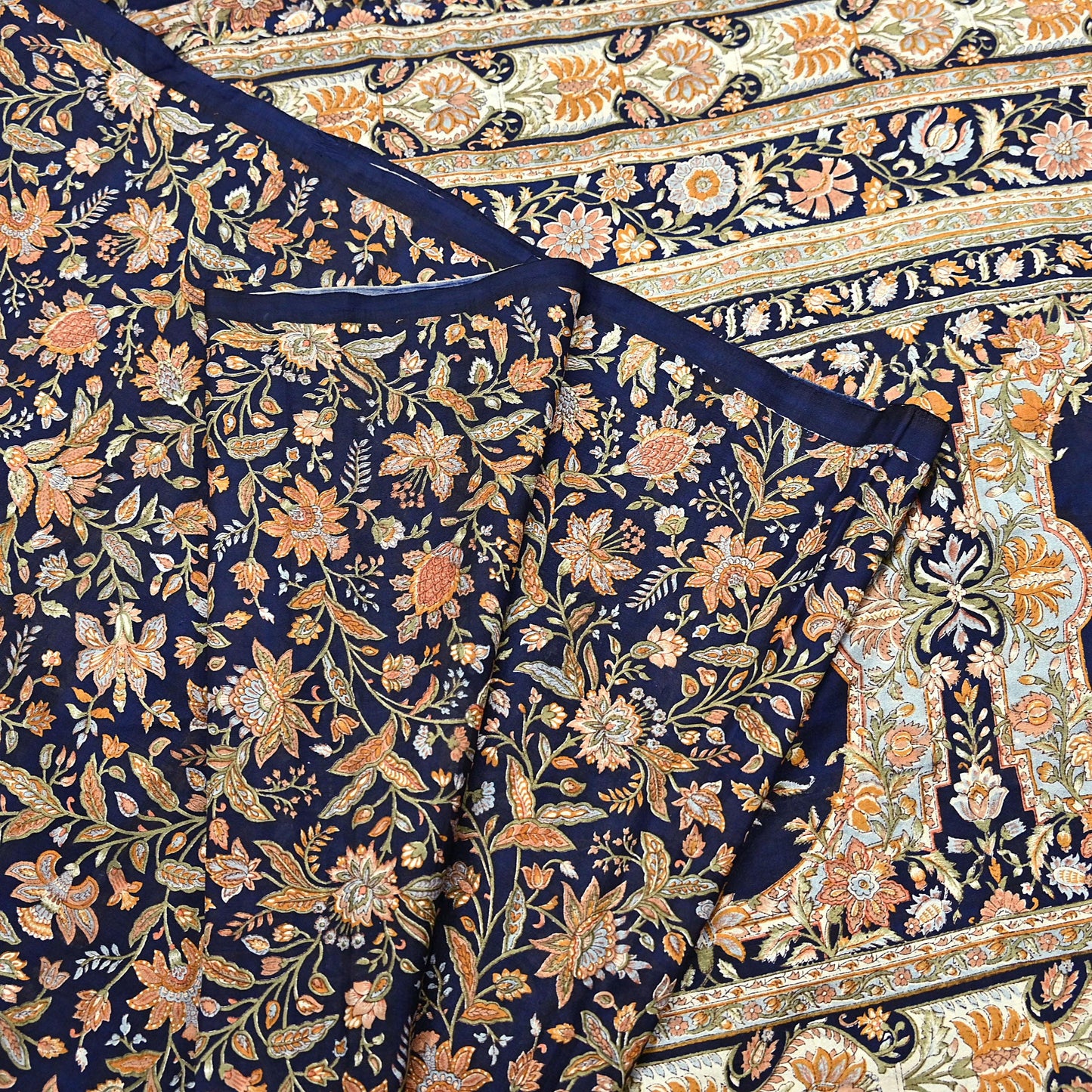 Indian Vintage Sari Blue 100% Pure Silk Printed Saree Craft Fabric 6yd Sewing Dress Making Soft Wrap Quilting Crafting Upcycle