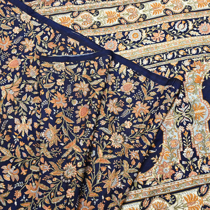 Indian Vintage Sari Blue 100% Pure Silk Printed Saree Craft Fabric 6yd Sewing Dress Making Soft Wrap Quilting Crafting Upcycle