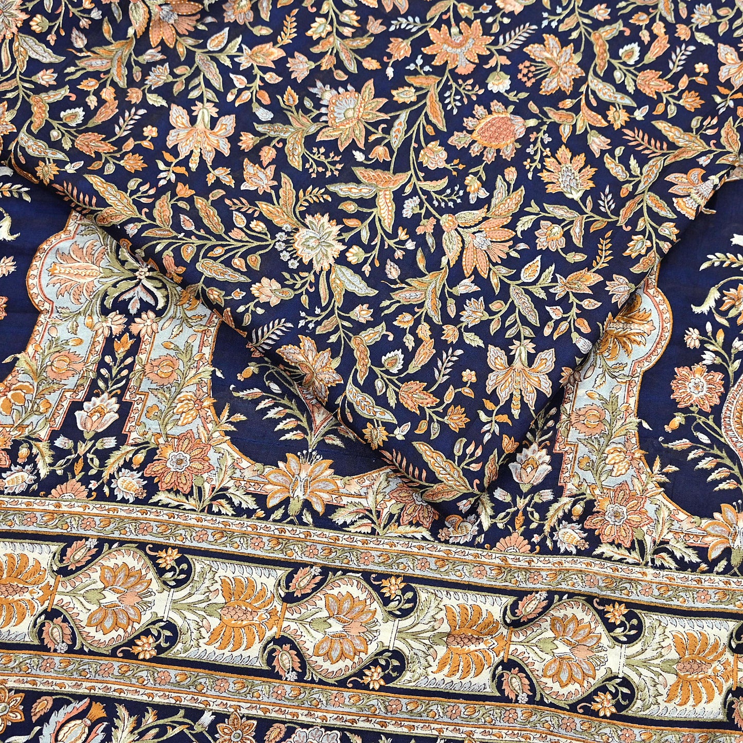 Indian Vintage Sari Blue 100% Pure Silk Printed Saree Craft Fabric 6yd Sewing Dress Making Soft Wrap Quilting Crafting Upcycle