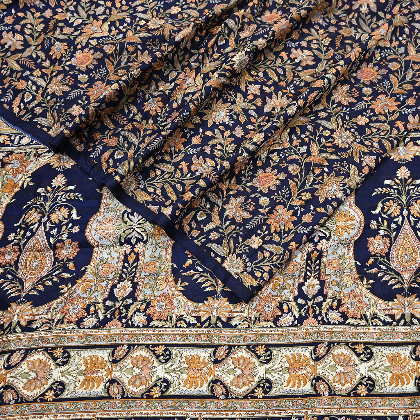 Indian Vintage Sari Blue 100% Pure Silk Printed Saree Craft Fabric 6yd Sewing Dress Making Soft Wrap Quilting Crafting Upcycle