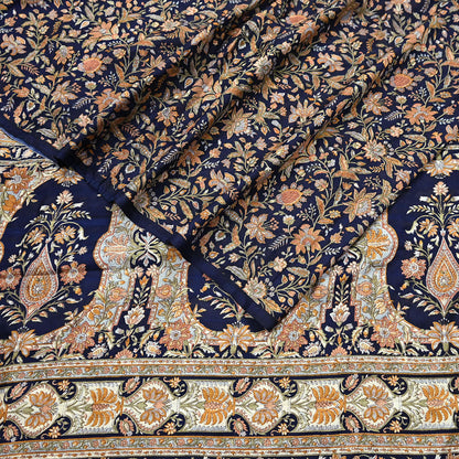 Indian Vintage Sari Blue 100% Pure Silk Printed Saree Craft Fabric 6yd Sewing Dress Making Soft Wrap Quilting Crafting Upcycle
