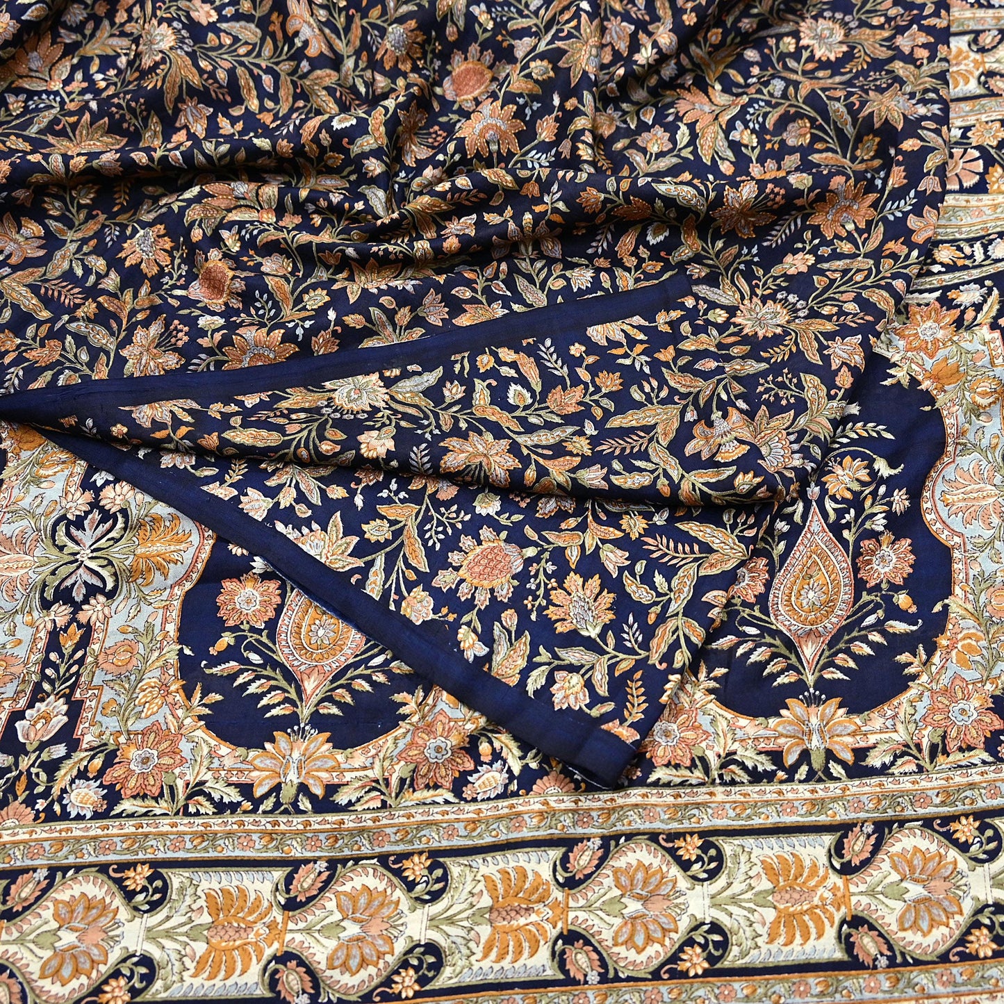 Indian Vintage Sari Blue 100% Pure Silk Printed Saree Craft Fabric 6yd Sewing Dress Making Soft Wrap Quilting Crafting Upcycle