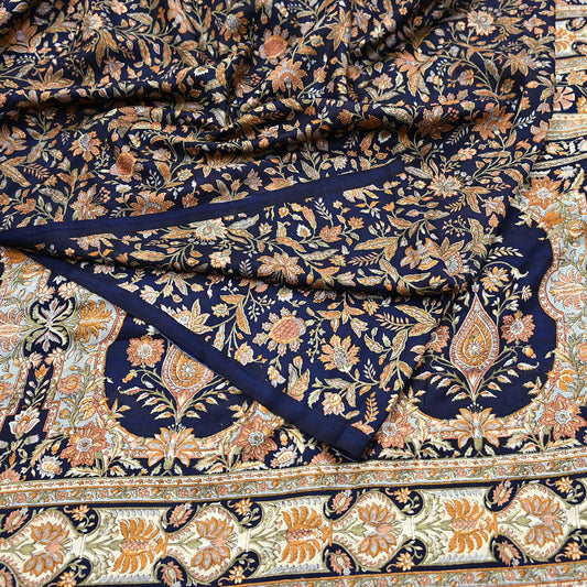 Indian Vintage Sari Blue 100% Pure Silk Printed Saree Craft Fabric 6yd Sewing Dress Making Soft Wrap Quilting Crafting Upcycle