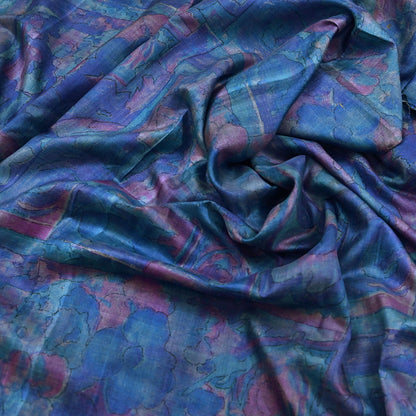 Indian Vintage Sari Green & Blue Pure Silk Printed Sarees Craft Fabric 5yd Sewing Dress Making Soft Floral Crafting Quilting Upcycle