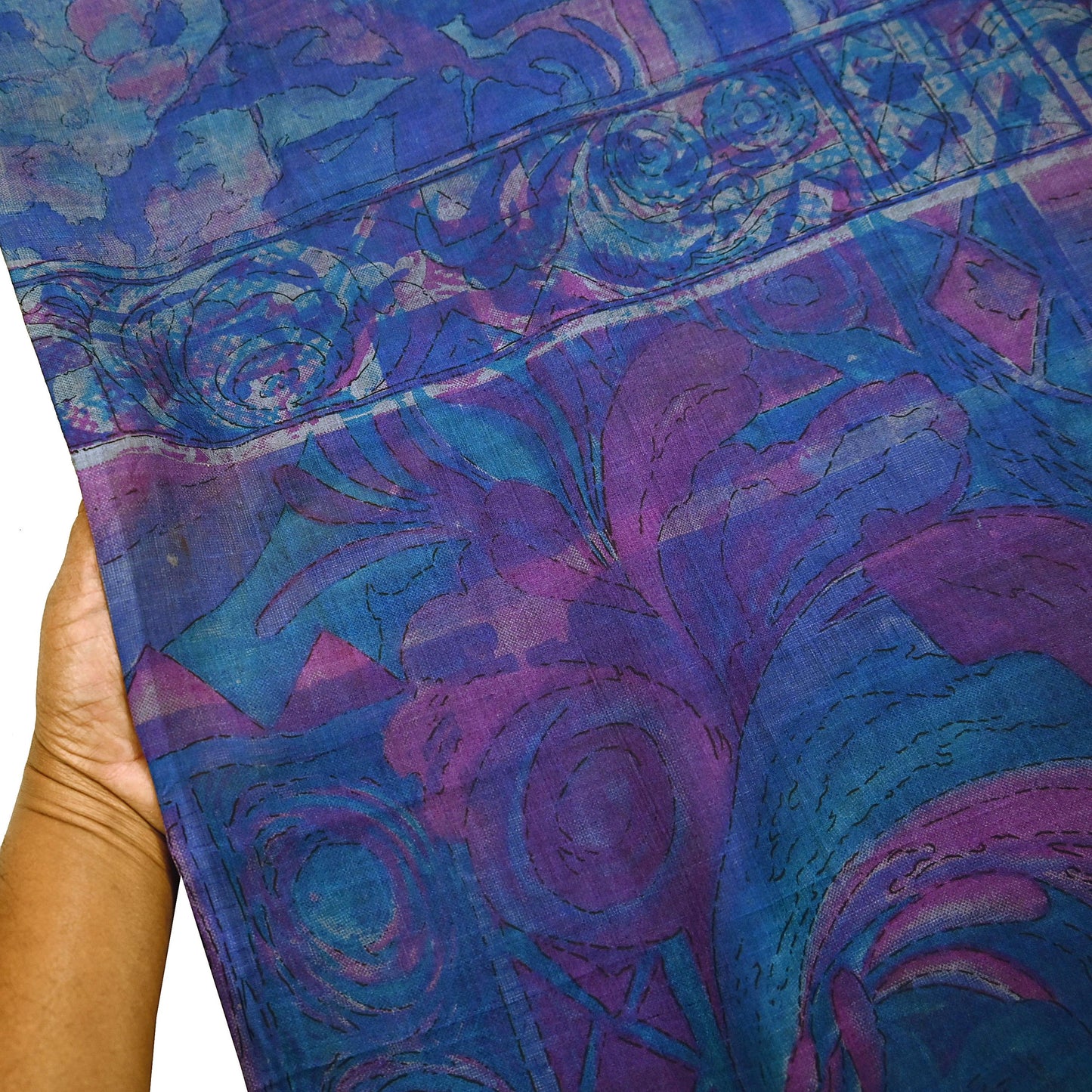 Indian Vintage Sari Green & Blue Pure Silk Printed Sarees Craft Fabric 5yd Sewing Dress Making Soft Floral Crafting Quilting Upcycle