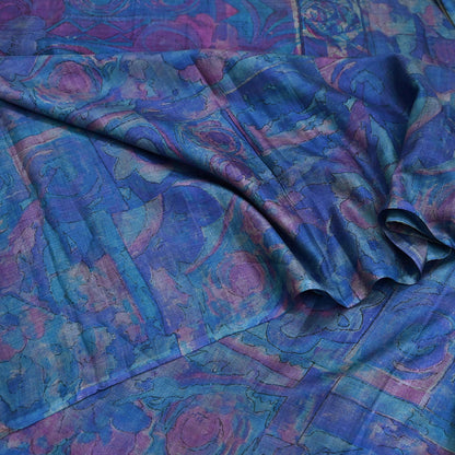 Indian Vintage Sari Green & Blue Pure Silk Printed Sarees Craft Fabric 5yd Sewing Dress Making Soft Floral Crafting Quilting Upcycle