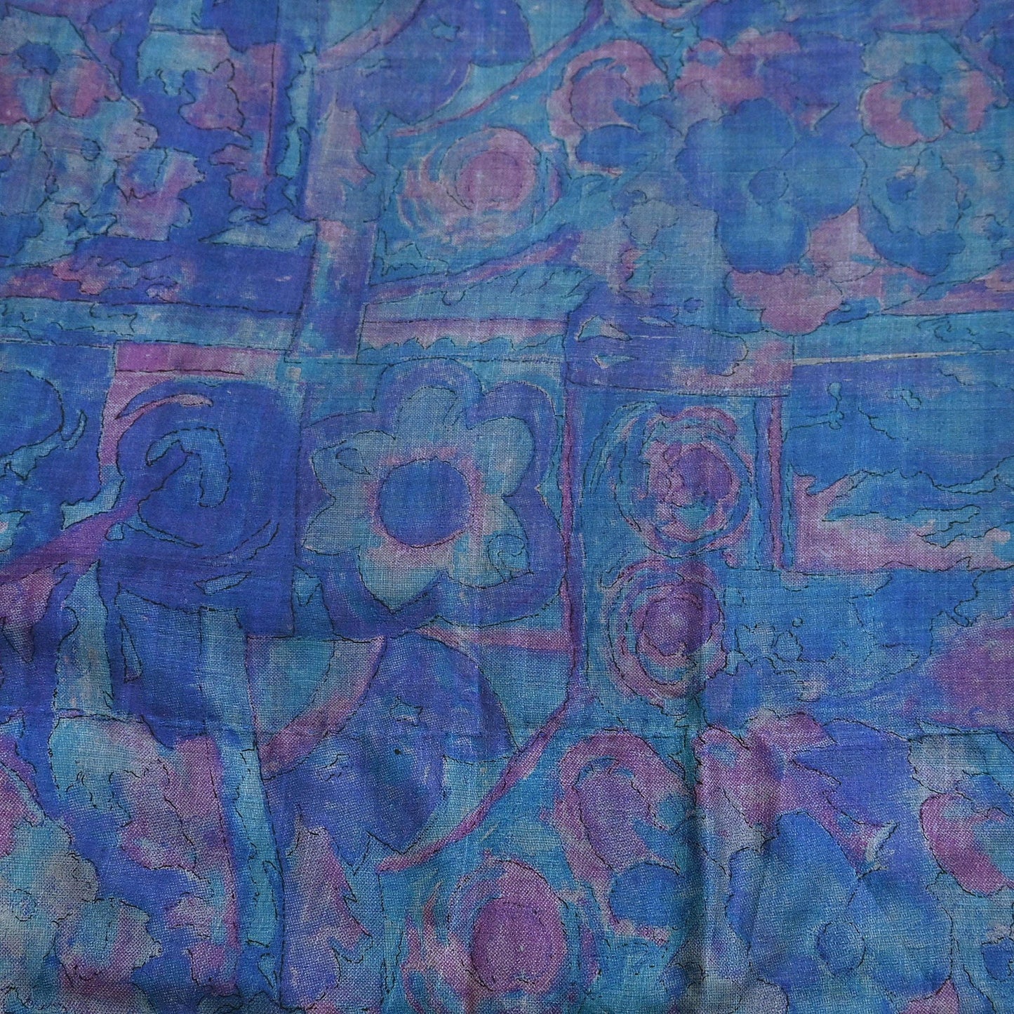 Indian Vintage Sari Green & Blue Pure Silk Printed Sarees Craft Fabric 5yd Sewing Dress Making Soft Floral Crafting Quilting Upcycle