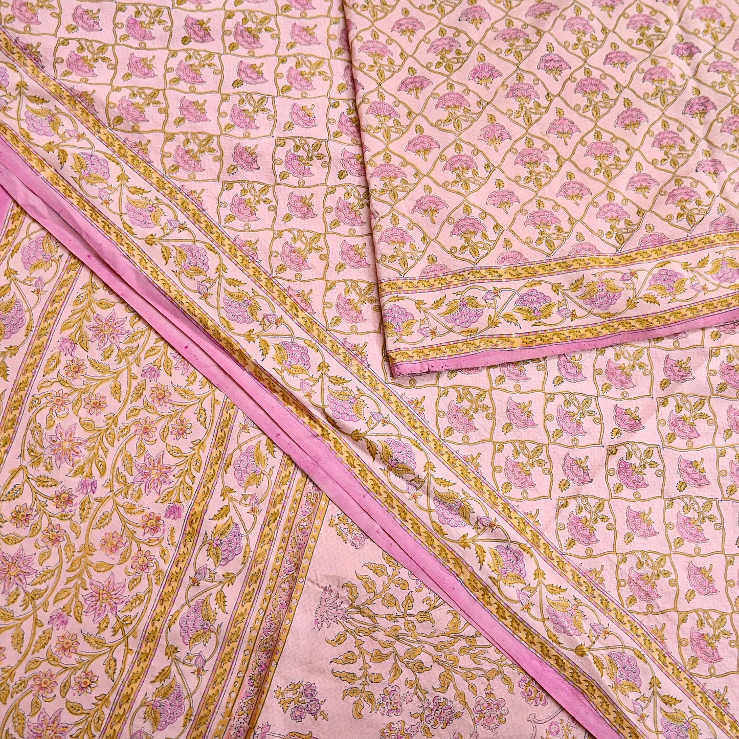 Indian Vintage Sari Peach Pure Silk Printed Saree Fabric 5yard Sewing Craft Fabric DressMaking Wrap Floral