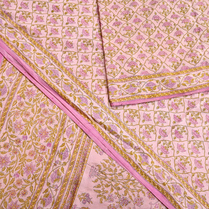 Indian Vintage Sari Peach Pure Silk Printed Saree Fabric 5yard Sewing Craft Fabric DressMaking Wrap Floral