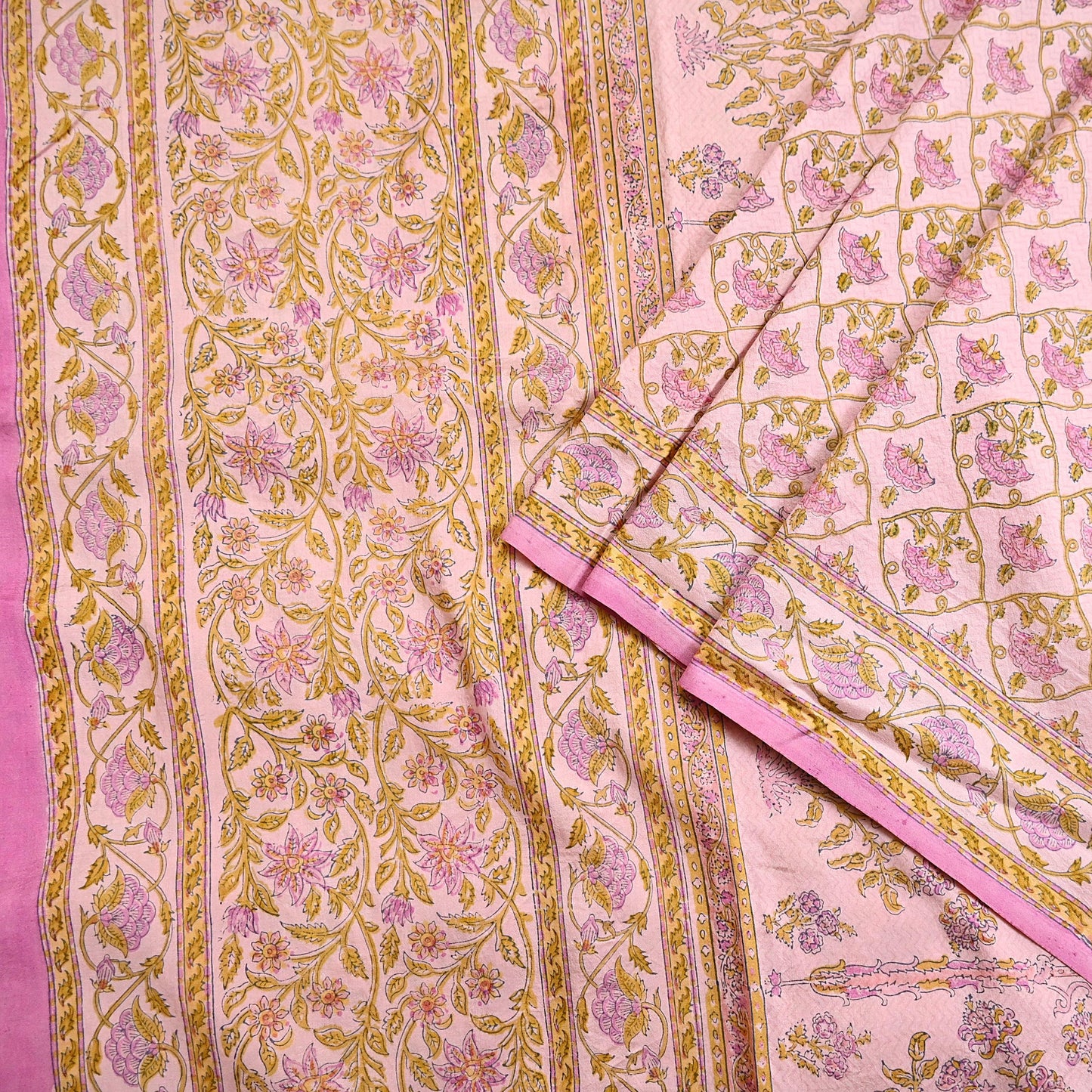 Indian Vintage Sari Peach Pure Silk Printed Saree Fabric 5yard Sewing Craft Fabric DressMaking Wrap Floral
