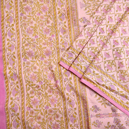 Indian Vintage Sari Peach Pure Silk Printed Saree Fabric 5yard Sewing Craft Fabric DressMaking Wrap Floral