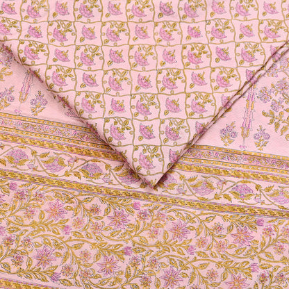 Indian Vintage Sari Peach Pure Silk Printed Saree Fabric 5yard Sewing Craft Fabric DressMaking Wrap Floral