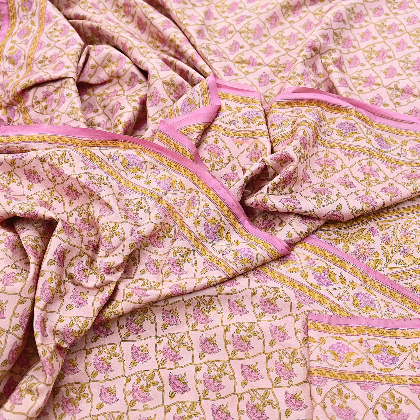 Indian Vintage Sari Peach Pure Silk Printed Saree Fabric 5yard Sewing Craft Fabric DressMaking Wrap Floral