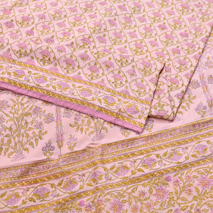 Indian Vintage Sari Peach Pure Silk Printed Saree Fabric 5yard Sewing Craft Fabric DressMaking Wrap Floral