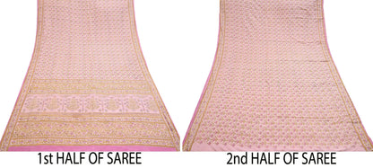 Indian Vintage Sari Peach Pure Silk Printed Saree Fabric 5yard Sewing Craft Fabric DressMaking Wrap Floral