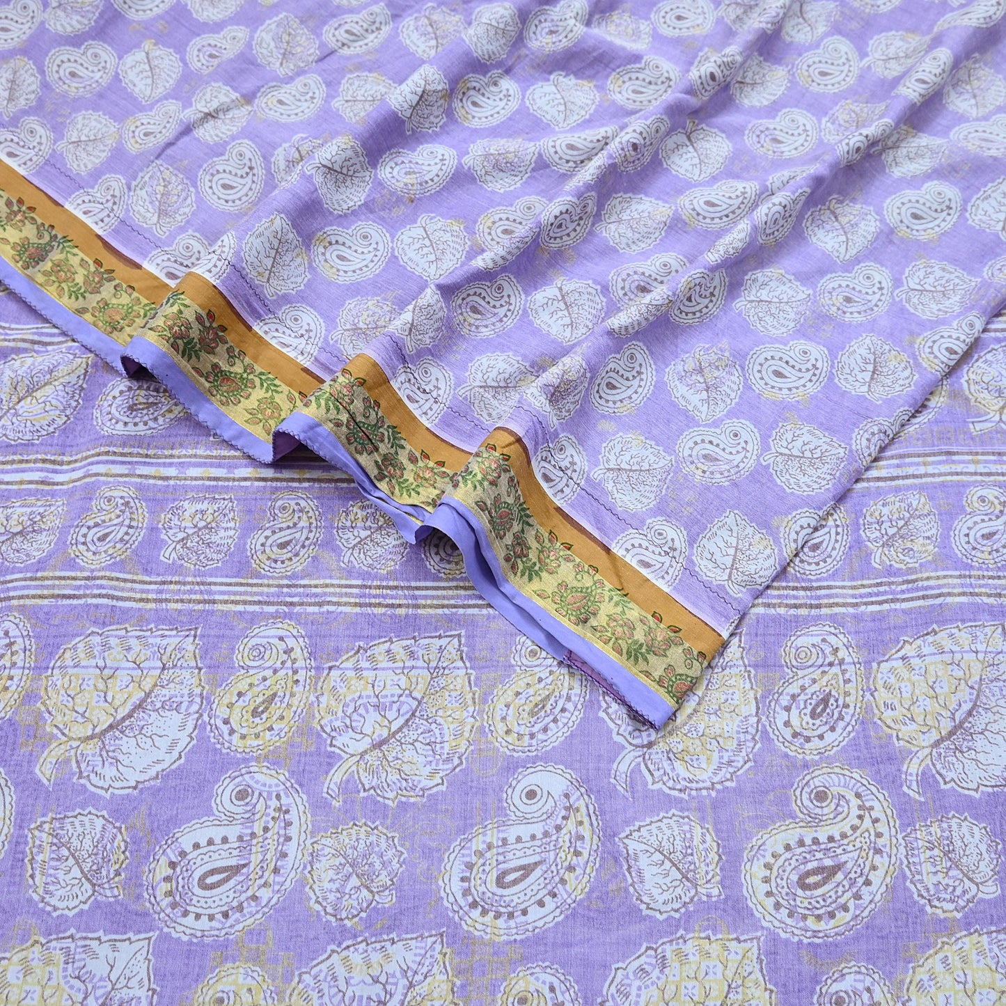 Indian Vintage Purple Sarees Pure Cotton Block Printed Sari 5yd Sewing Craft Fabric DressMaking Soft Crafting Quilting Upcycle Zari