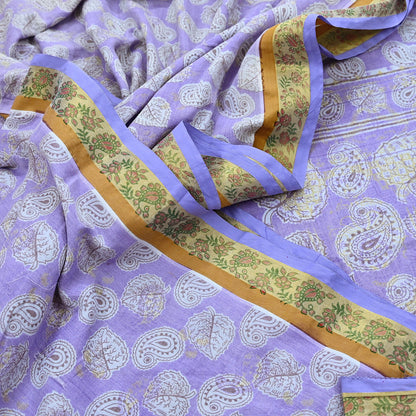 Indian Vintage Purple Sarees Pure Cotton Block Printed Sari 5yd Sewing Craft Fabric DressMaking Soft Crafting Quilting Upcycle Zari