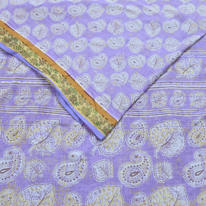 Indian Vintage Purple Sarees Pure Cotton Block Printed Sari 5yd Sewing Craft Fabric DressMaking Soft Crafting Quilting Upcycle Zari