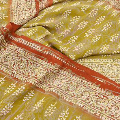 Indian Vintage Sari Green Pure Crepe Silk Hand Embroidered Saree 6yd Sewing Floral Craft Sequins Dress making Crafting Quilting