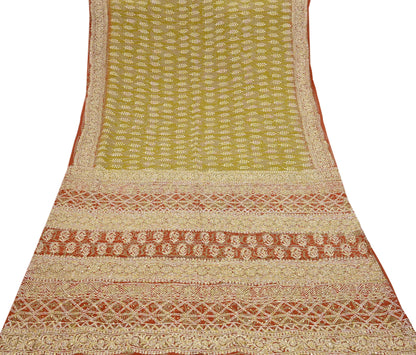 Indian Vintage Sari Green Pure Crepe Silk Hand Embroidered Saree 6yd Sewing Floral Craft Sequins Dress making Crafting Quilting