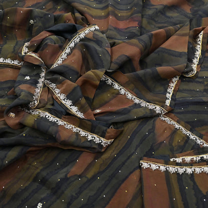 Indian Vintage Heavy Sari Multi Pure Crepe Silk Hand Embroidered Sarees Fabric 5Yd Sewing Soft Zardozi/Dabka Sequins Wedding Sarees Crafting